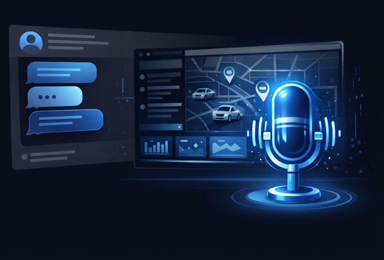JoTrack AI voice assistant — speak commands, the fleet map and chat respond
